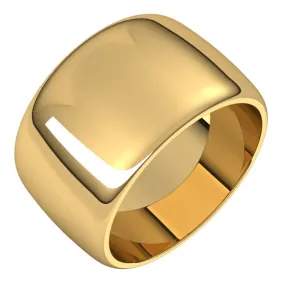 14K Yellow Gold Half Round Wedding Band, 12 mm Wide