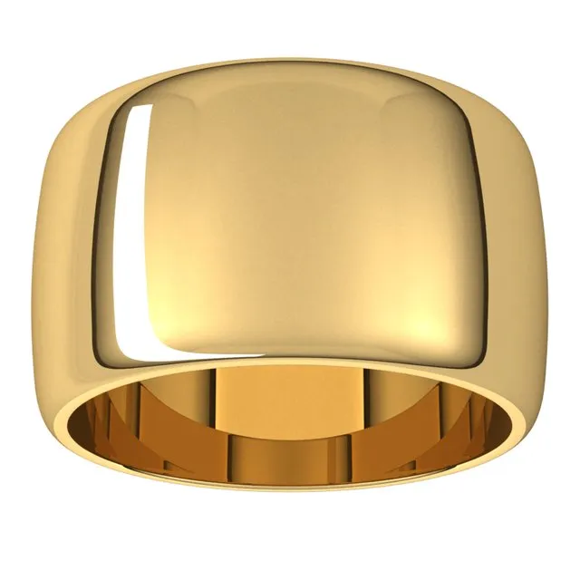 14K Yellow Gold Half Round Wedding Band, 12 mm Wide