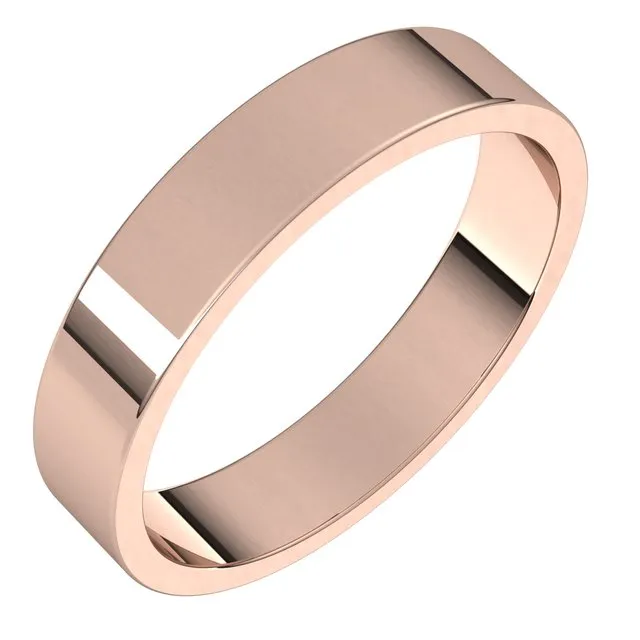 18K Rose Gold Flat Wedding Band, 4 mm Wide