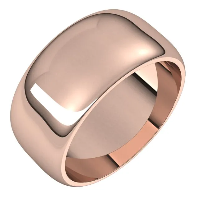 18K Rose Gold Half Round Wedding Band, 9 mm Wide