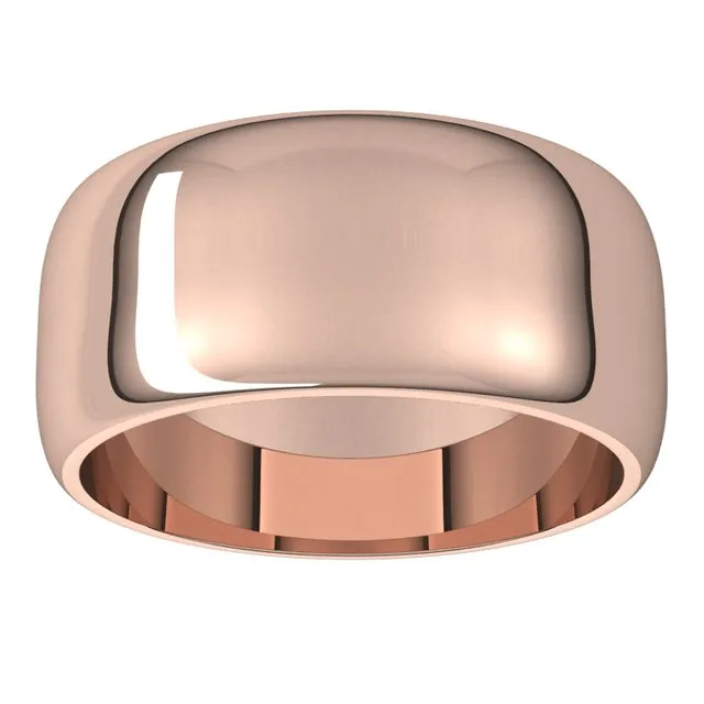 18K Rose Gold Half Round Wedding Band, 9 mm Wide