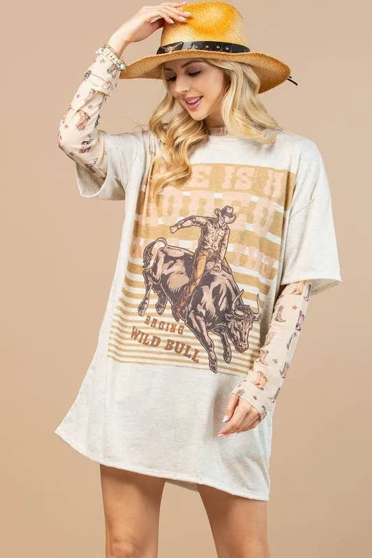ANGIE WESTERN BOOTS PRINT SEMI SHEER MESH TOP