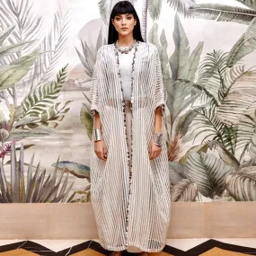 GLOW WHITE SILVER MESH ABAYA