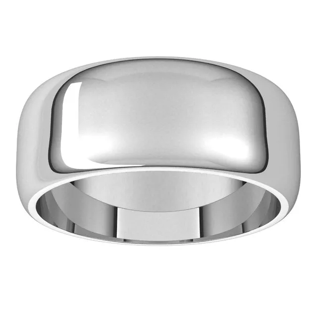 Palladium Half Round Wedding Band, 8 mm Wide