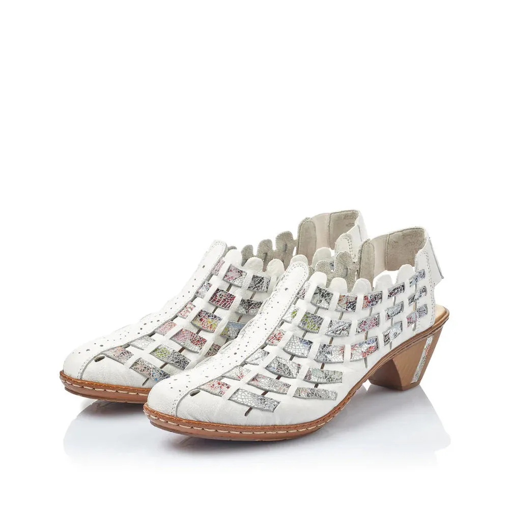 RIEKER 46778 WOVEN LEATHER SLING WHITE MULTI
