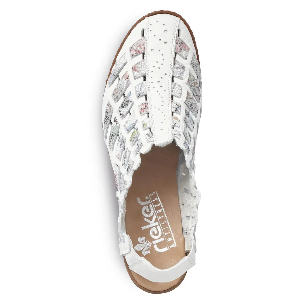 RIEKER 46778 WOVEN LEATHER SLING WHITE MULTI
