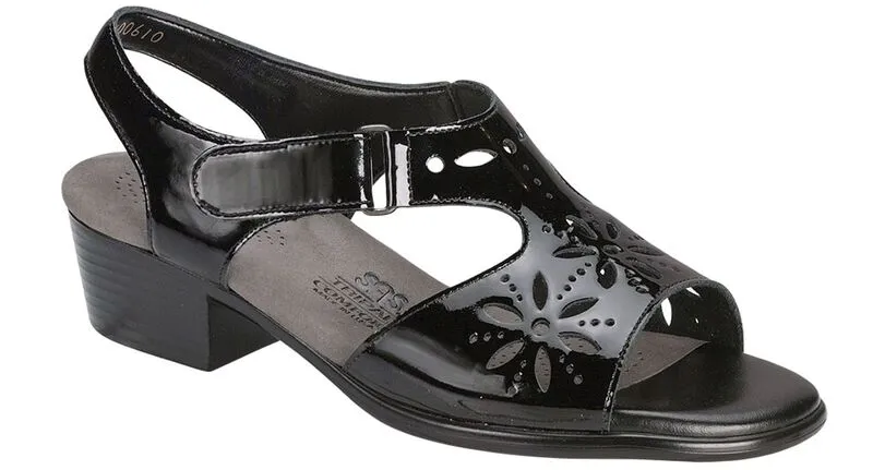 SAS  Sunburst Heel Strap Sandal- Black Patent