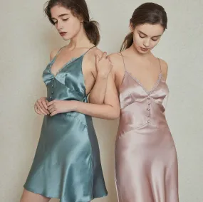 Silk Nightgown - Open Back High End Short Sleepwear