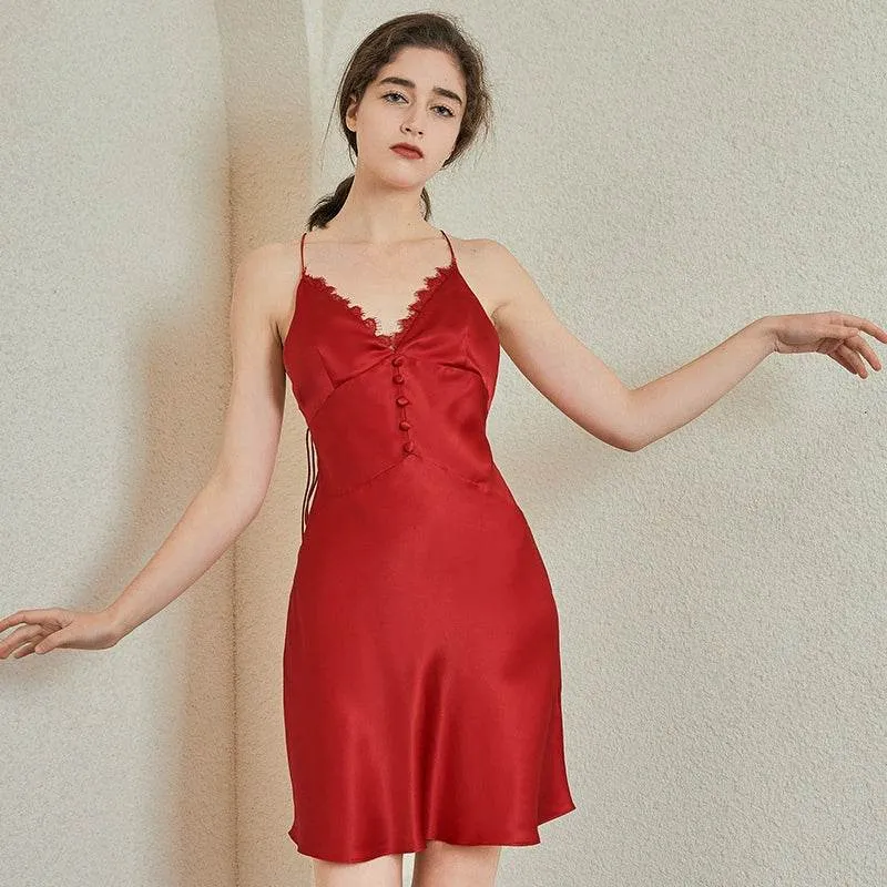 Silk Nightgown - Open Back High End Short Sleepwear