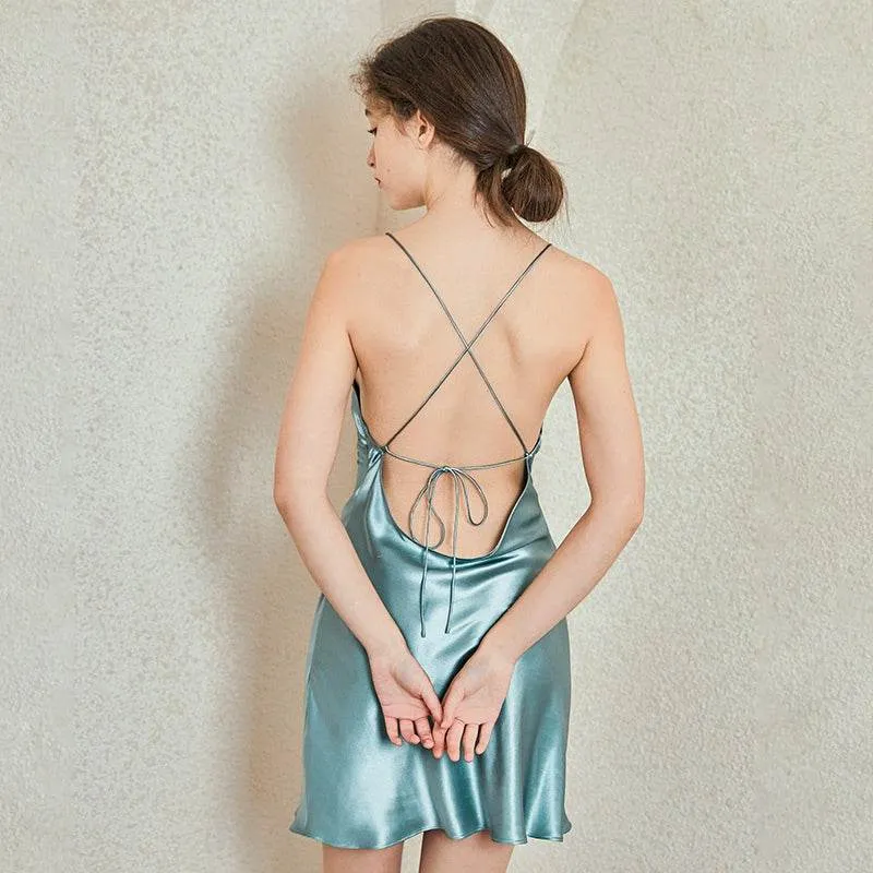 Silk Nightgown - Open Back High End Short Sleepwear