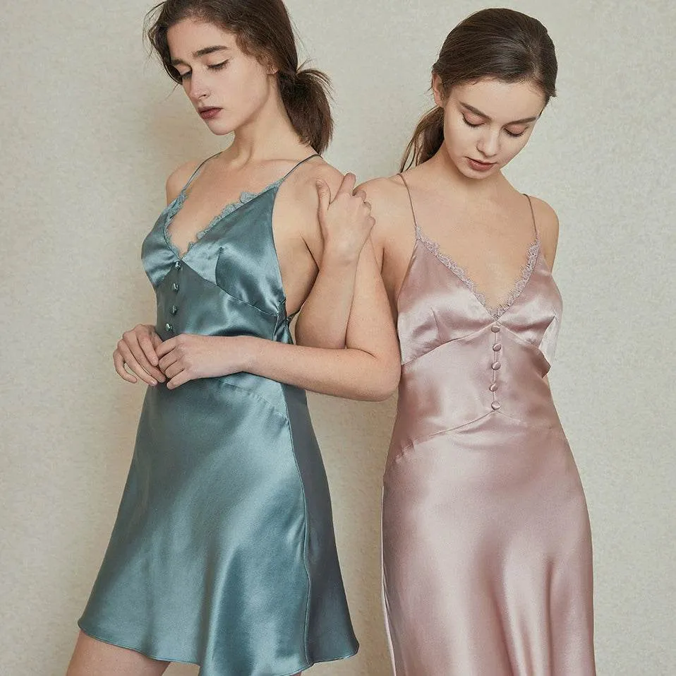 Silk Nightgown - Open Back High End Short Sleepwear