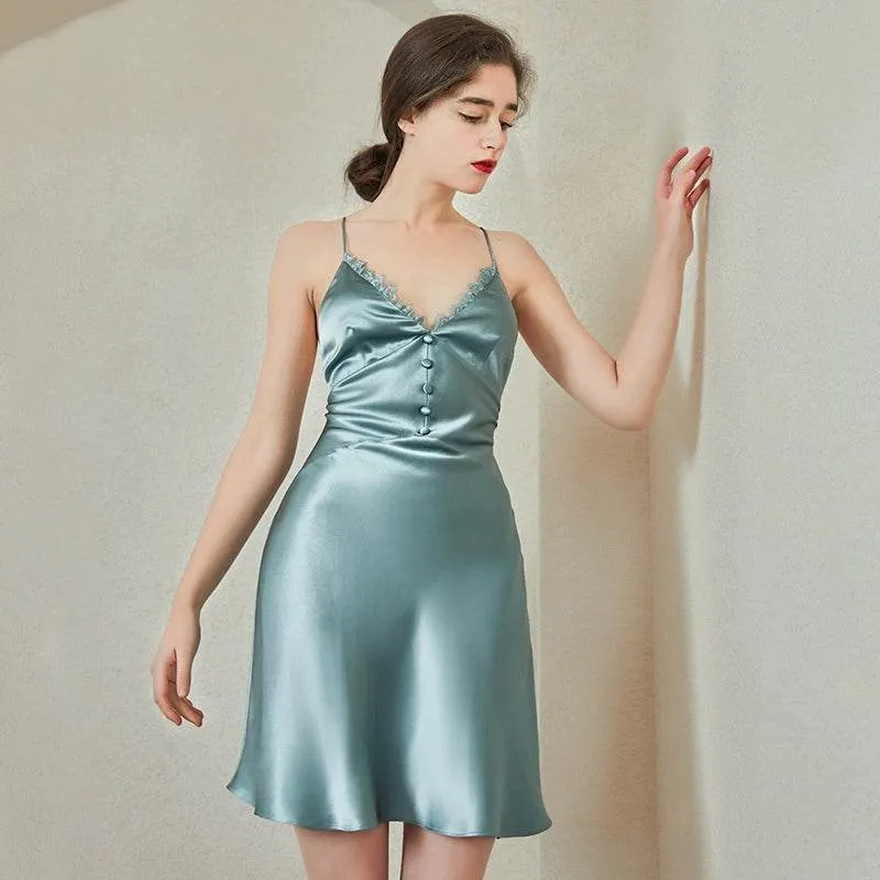 Silk Nightgown - Open Back High End Short Sleepwear